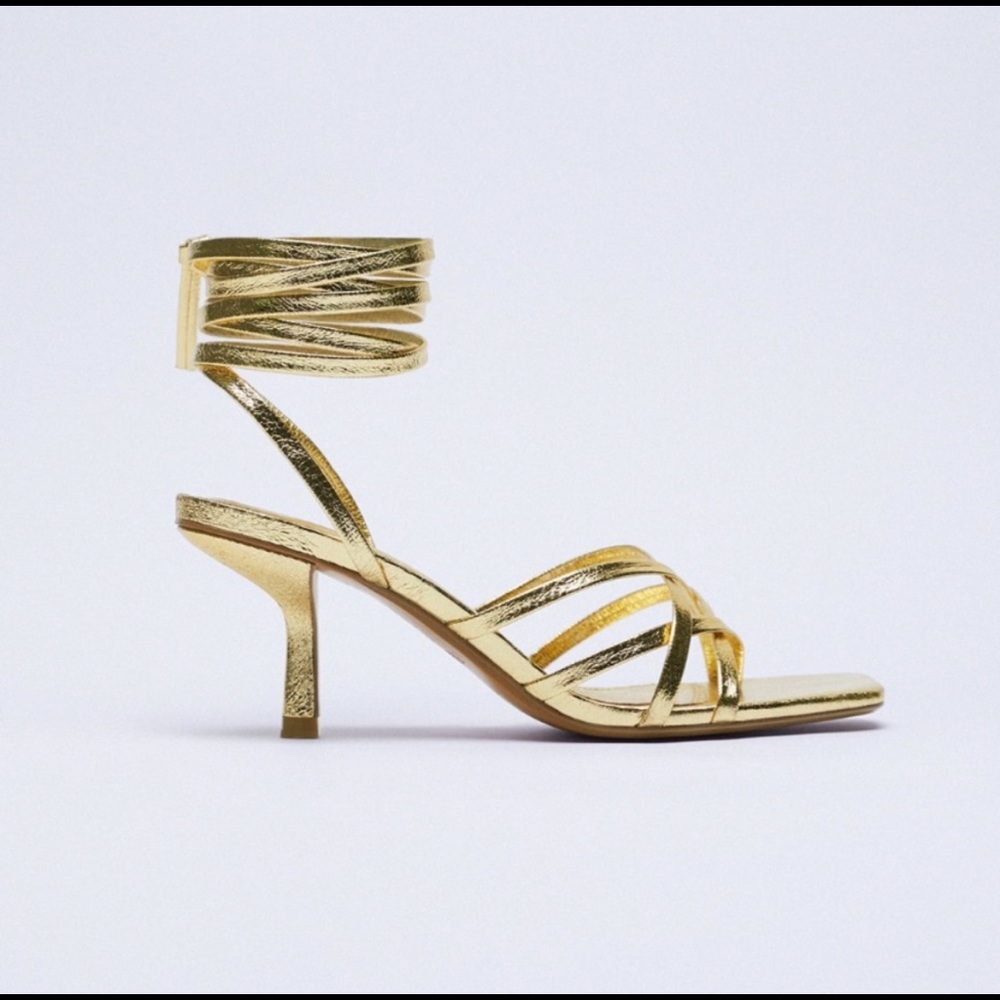 ZARA GOLD LACE UP SANDALS